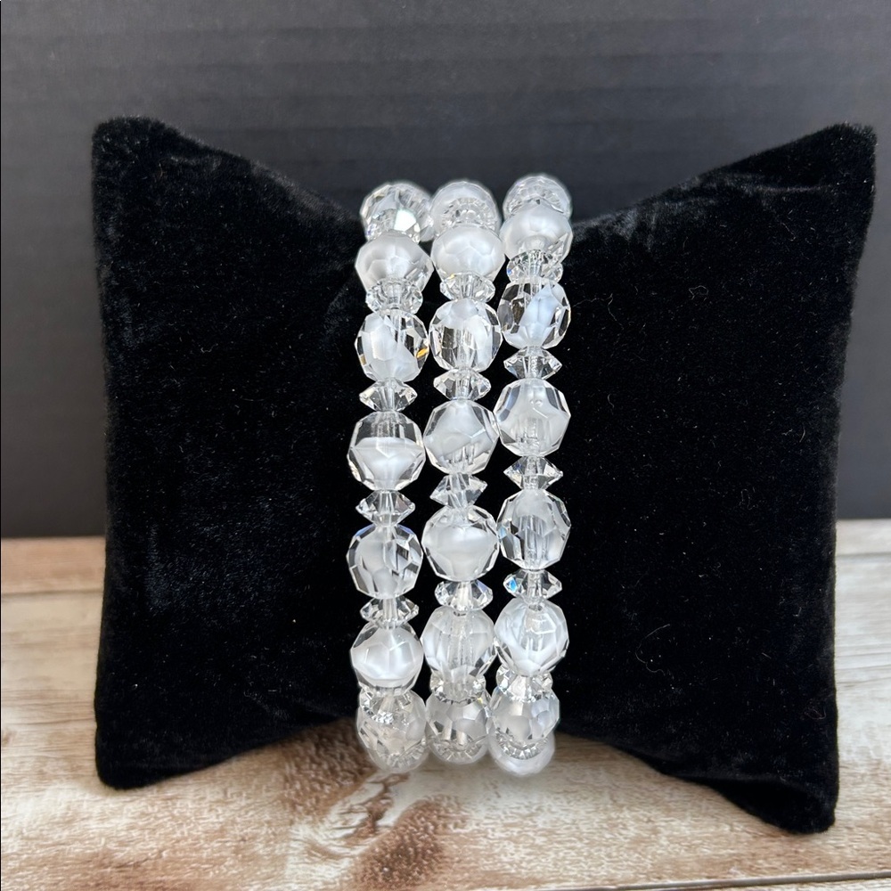 Vintage White Givre Crystal Triple Strand Bracelet